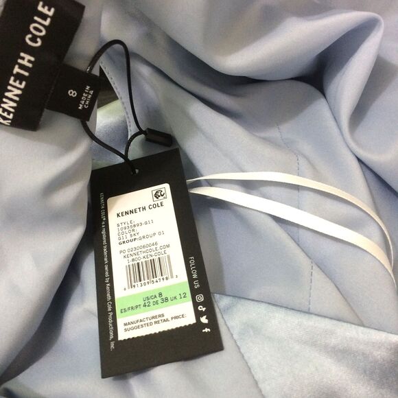 NEW Kenneth Cole NWT Blue Satin Shift Dress Size 8 Sleeveless Draped Back - Picture 6 of 6